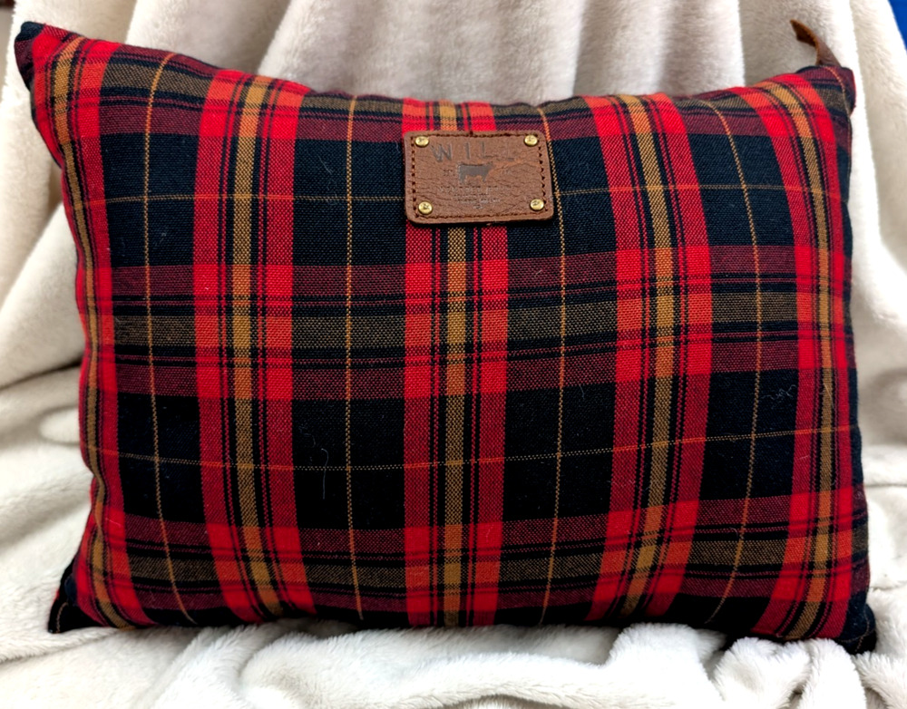 Will Leather Goods Travel Pillow small red tartan plaid print 14" X 10"